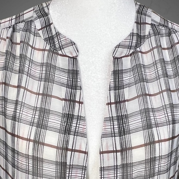 Ann Taylor Loft Petite Sheer Plaid Blouse - Picture 2 of 13